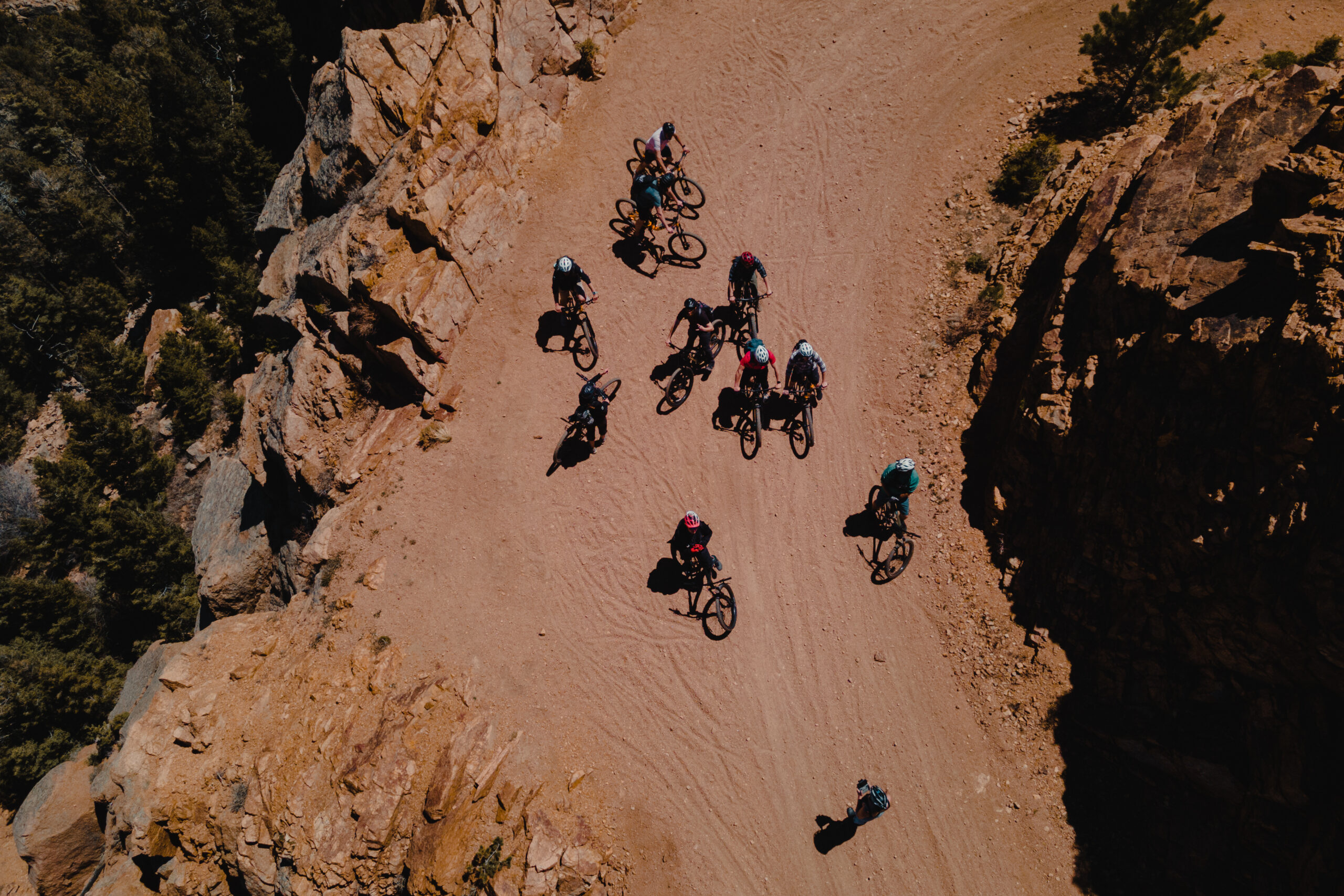 Aerial view of a Colorado canyon along a Pikes Peak region bike tour route