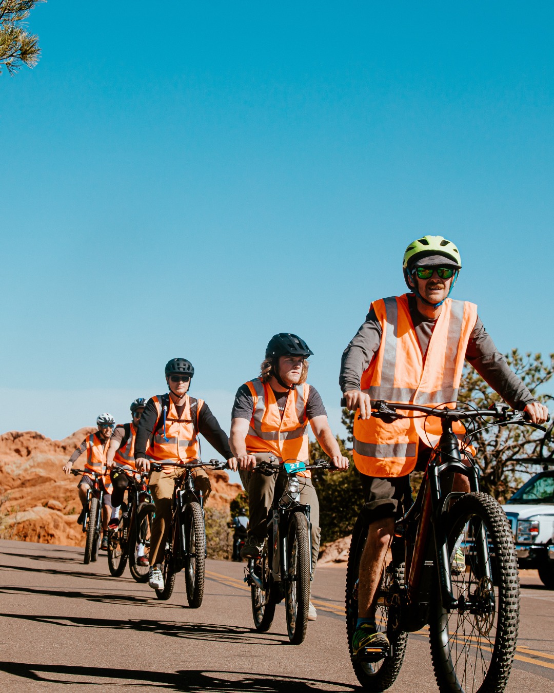 CO Bike Tours guides leading an e-bike tour at Garden of the Gods Colorado Springs